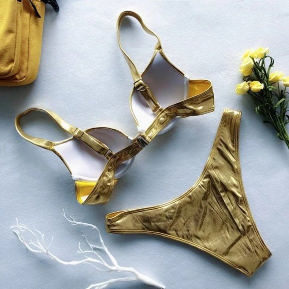 Metallic Gold Two Piece Bikini - Picture 3 of 8